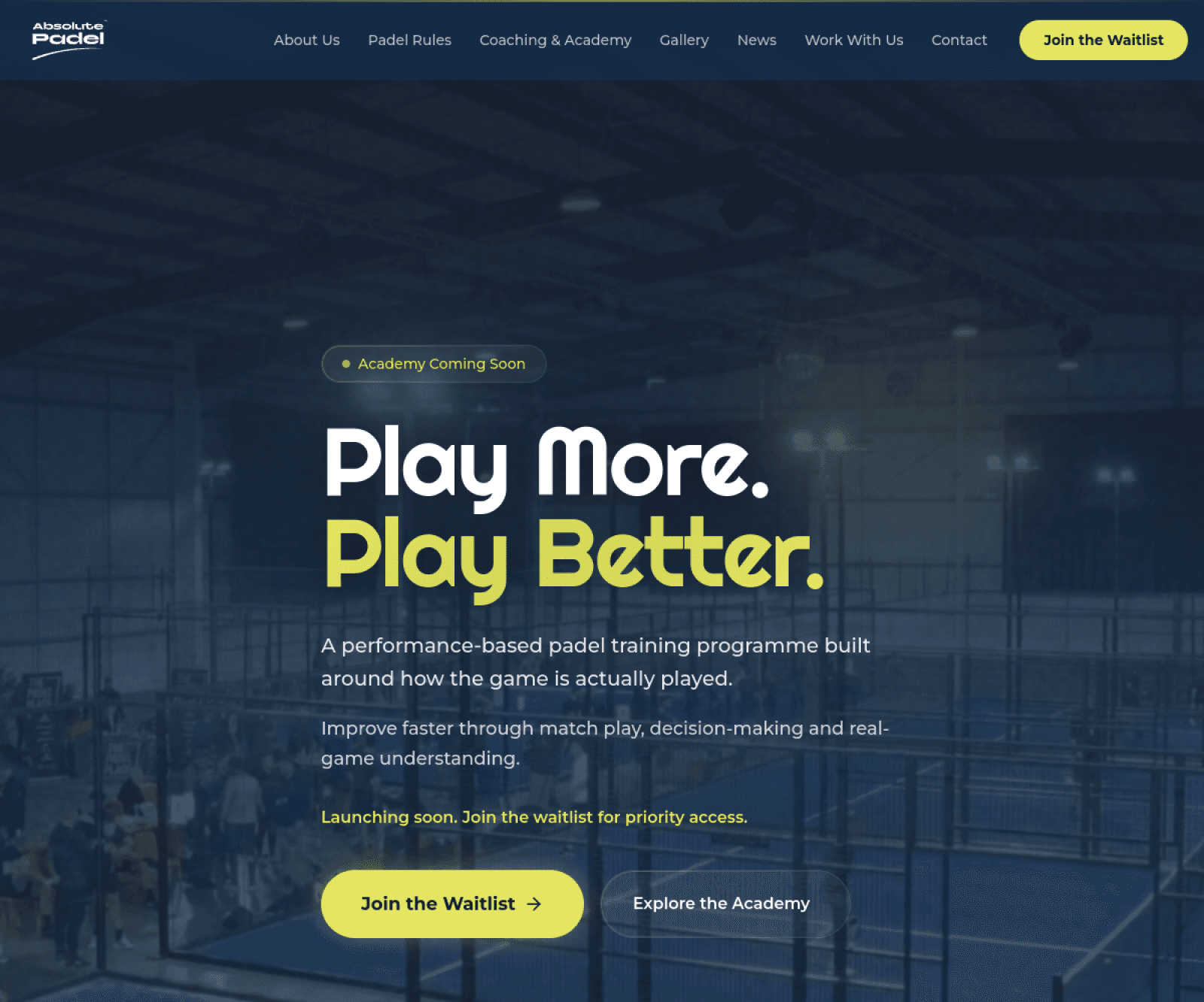 Absolute Padel website, designed and built by Bloodstone